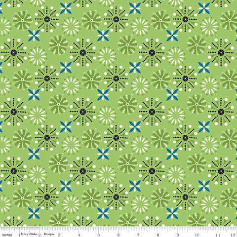 SALE Oh Happy Day! Floral C10311 Green - Riley Blake Designs - Flowers Geometric - Quilting Cotton Fabric