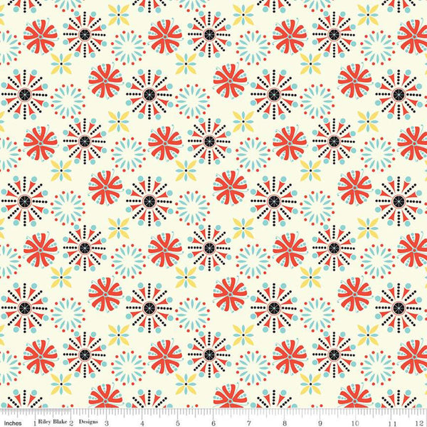 SALE Oh Happy Day! Floral C10311 Cream - Riley Blake Designs - Flowers Geometric - Quilting Cotton Fabric