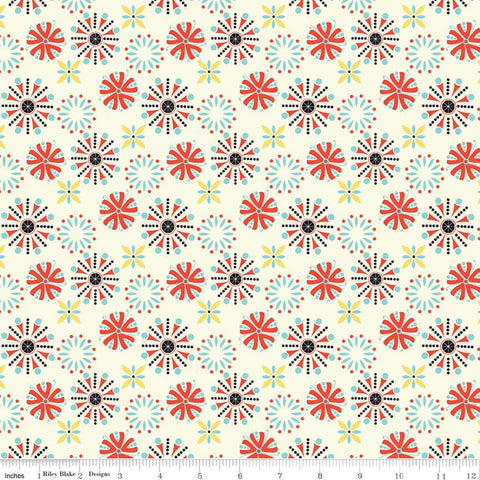 SALE Oh Happy Day! Floral C10311 Cream - Riley Blake Designs - Flowers Geometric - Quilting Cotton Fabric
