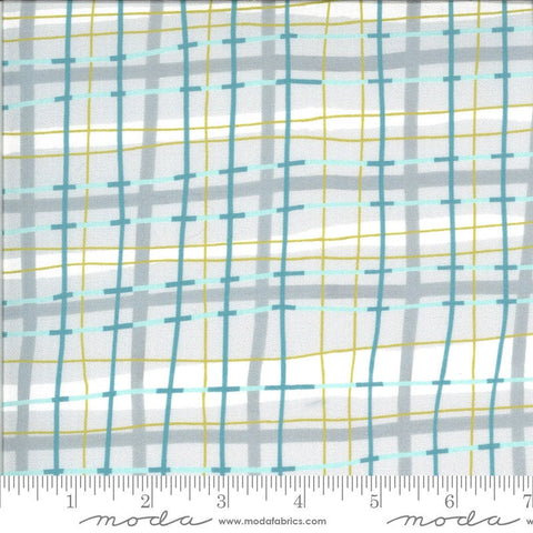 31" End of Bolt - CLEARANCE Lakeside Story Plaid Blanket 13356 Foam - Moda - Wonky Irregular White Gray Blue - Quilting Cotton Fabric