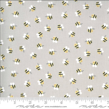 CLEARANCE Hello Sunshine Bees 35352 Cloudy - Moda Fabrics - Children's Juvenile Honeybees Gray Grey - Quilting Cotton Fabric
