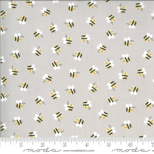 CLEARANCE Hello Sunshine Bees 35352 Cloudy - Moda Fabrics - Children's Juvenile Honeybees Gray Grey - Quilting Cotton Fabric