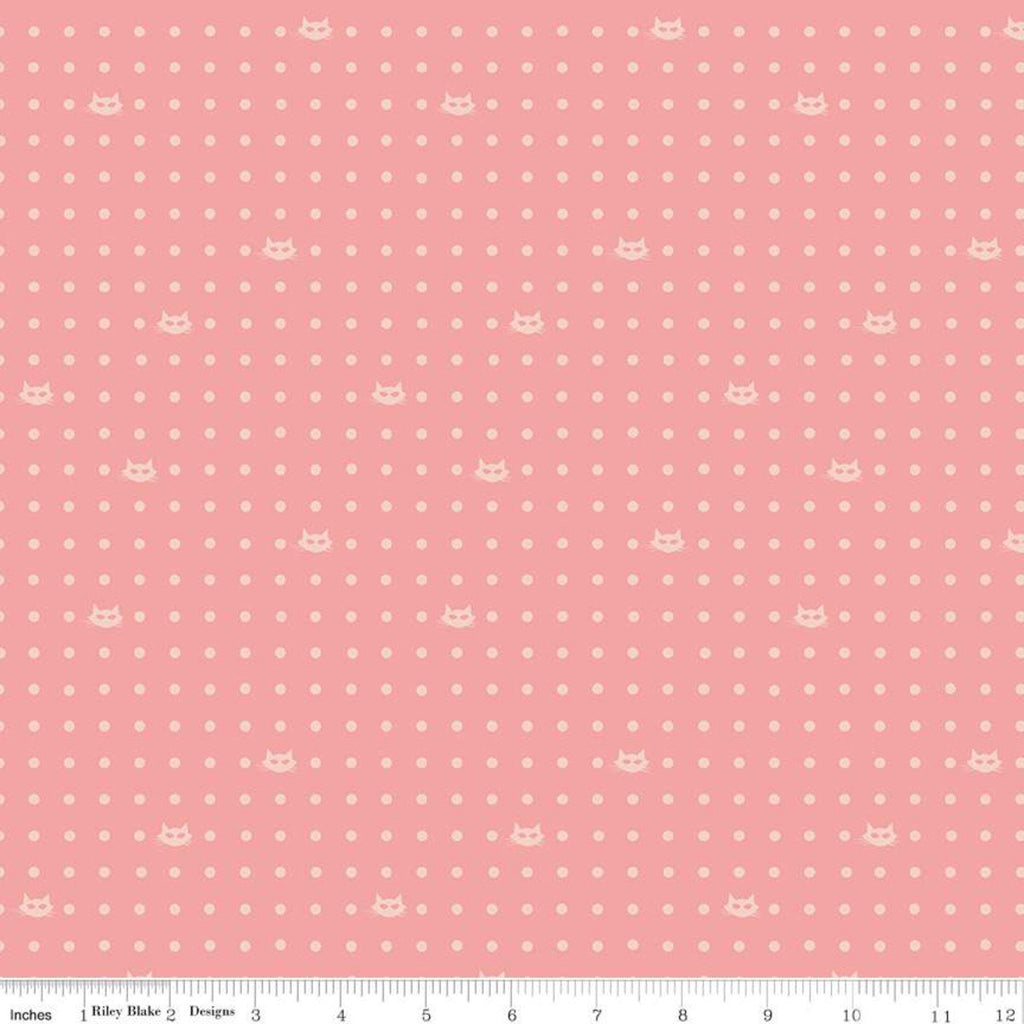 Mod Meow Dots C10283 Coral - Riley Blake Designs - Cat Cats Polka Dots Dotted Orange Pink - Quilting Cotton Fabric