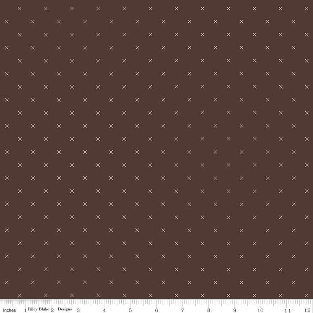 SALE Bee Cross Stitch C745 Raisin by Riley Blake Designs - Off-White Cloud Xs on Brown Geometric - Lori Holt - Quilting Cotton Fabric