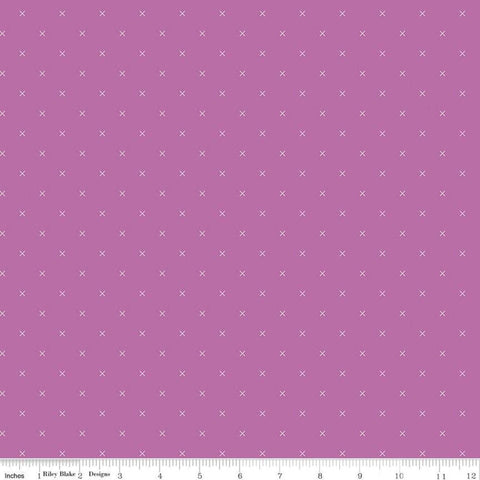 SALE Bee Cross Stitch C745 Plum by Riley Blake Designs - Cloud Off-White Xs on Purple Geometric - Lori Holt - Quilting Cotton Fabric