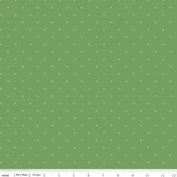 SALE Bee Cross Stitch C745 Clover - Riley Blake Designs - Cloud Off-White Xs on Green Geometric - Lori Holt - Quilting Cotton Fabric