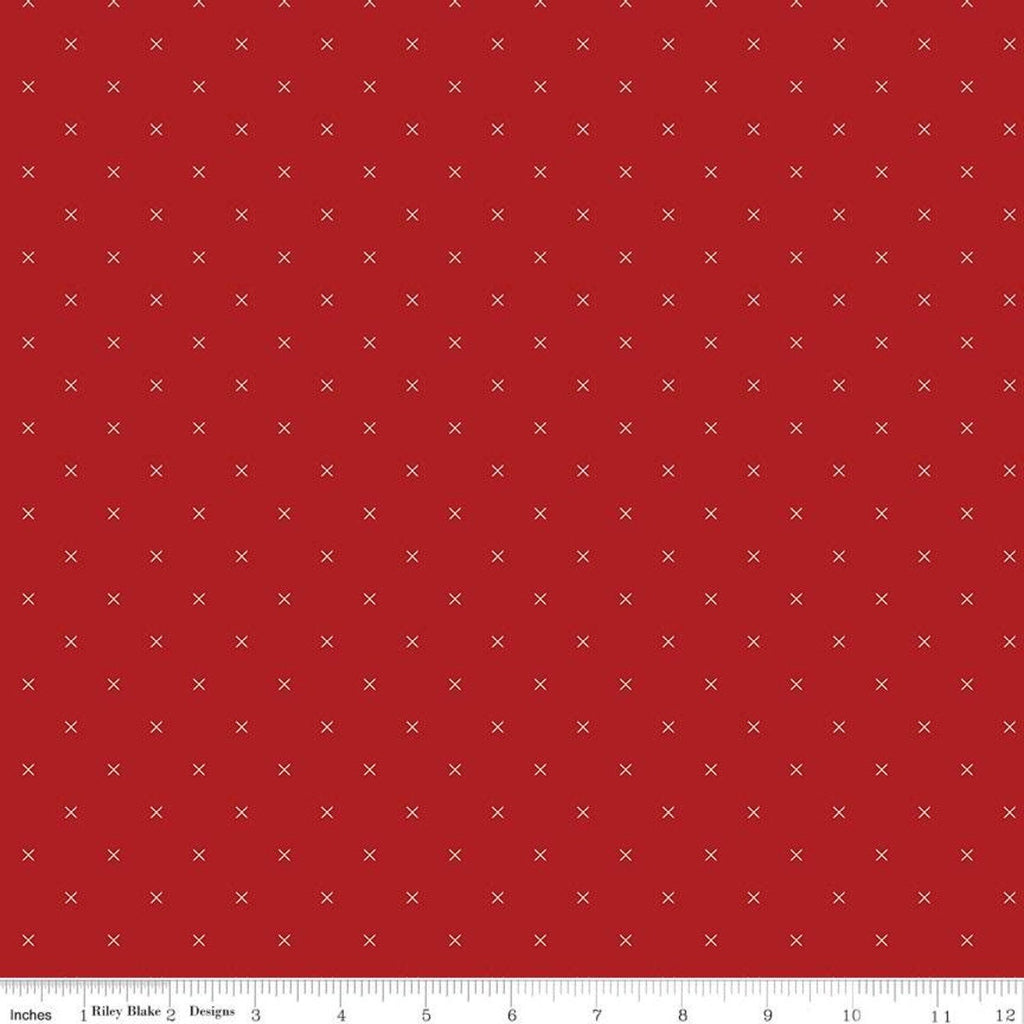 SALE Bee Cross Stitch C745 Barn Red by Riley Blake Designs - Cloud Off-White Xs on Red Geometric - Lori Holt - Quilting Cotton Fabric