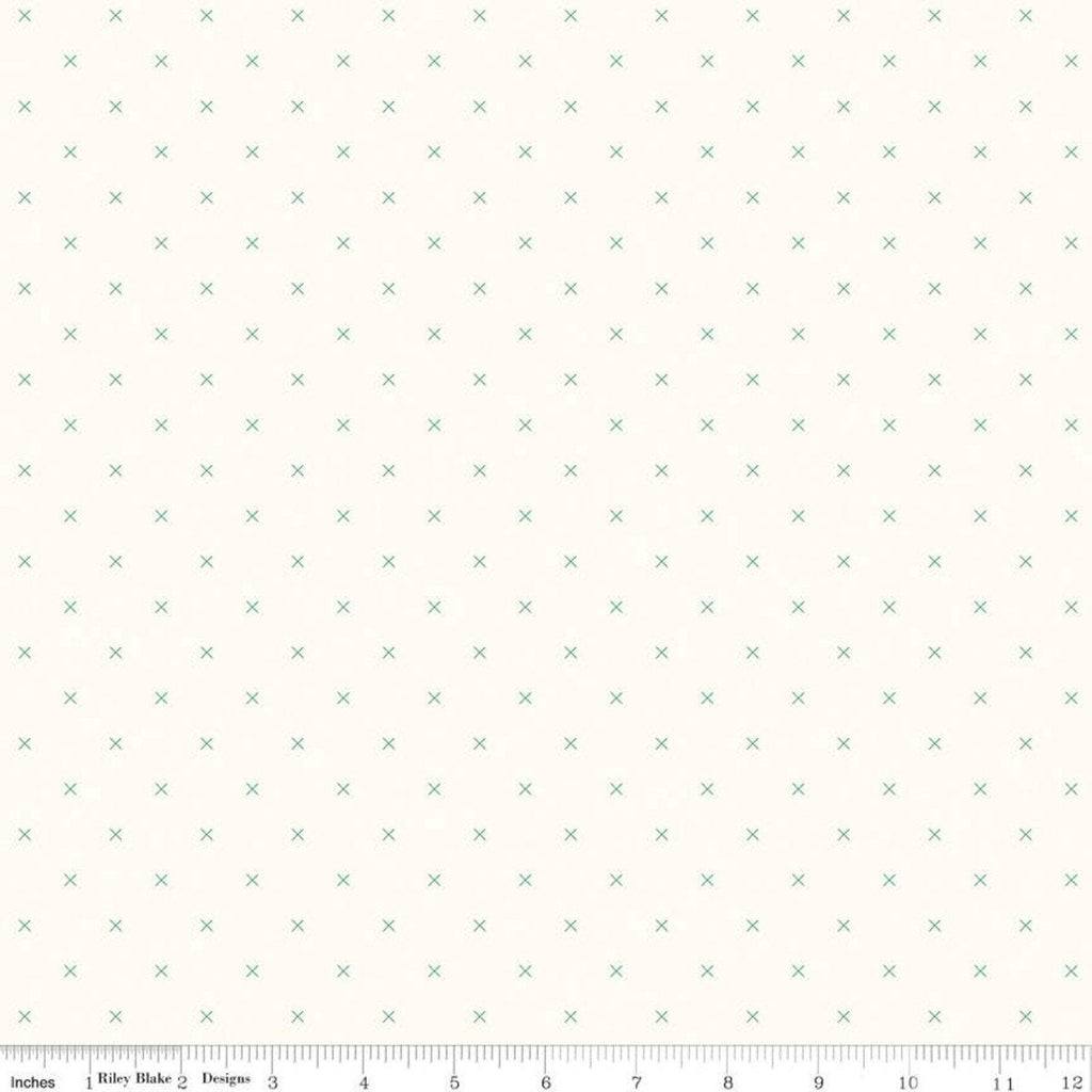 SALE Bee Cross Stitch on Cloud C747 Alpine by Riley Blake Designs -  Green Xs on Off-White Geometric - Lori Holt - Quilting Cotton Fabric