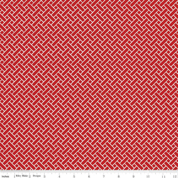 Fat Quarter End of Bolt - SALE Classic Caskata Wicker C10385 Red - Riley Blake Designs - Basket Weave Geometric - Quilting Cotton Fabric