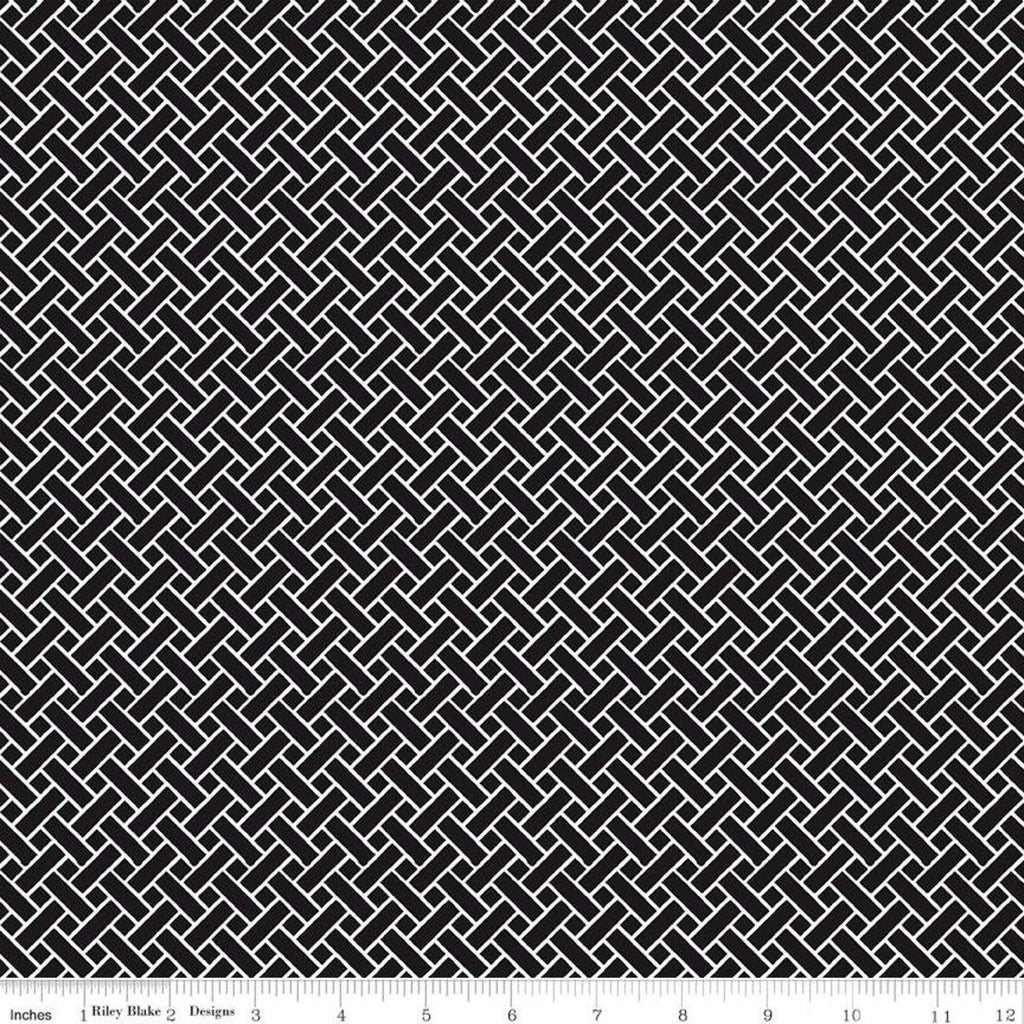 19" end of bolt - SALE Classic Caskata Wicker C10385 Black - Riley Blake Designs - Basket Weave Geometric -  Quilting Cotton Fabric