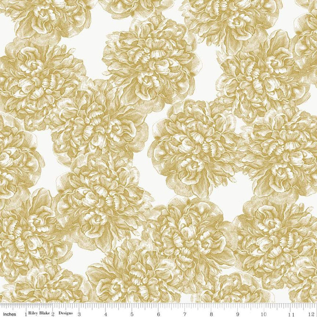 CLEARANCE Classic Caskata Main SC10380 Gold SPARKLE - Riley Blake Designs - Floral Flowers METALLIC - Quilting Cotton Fabric