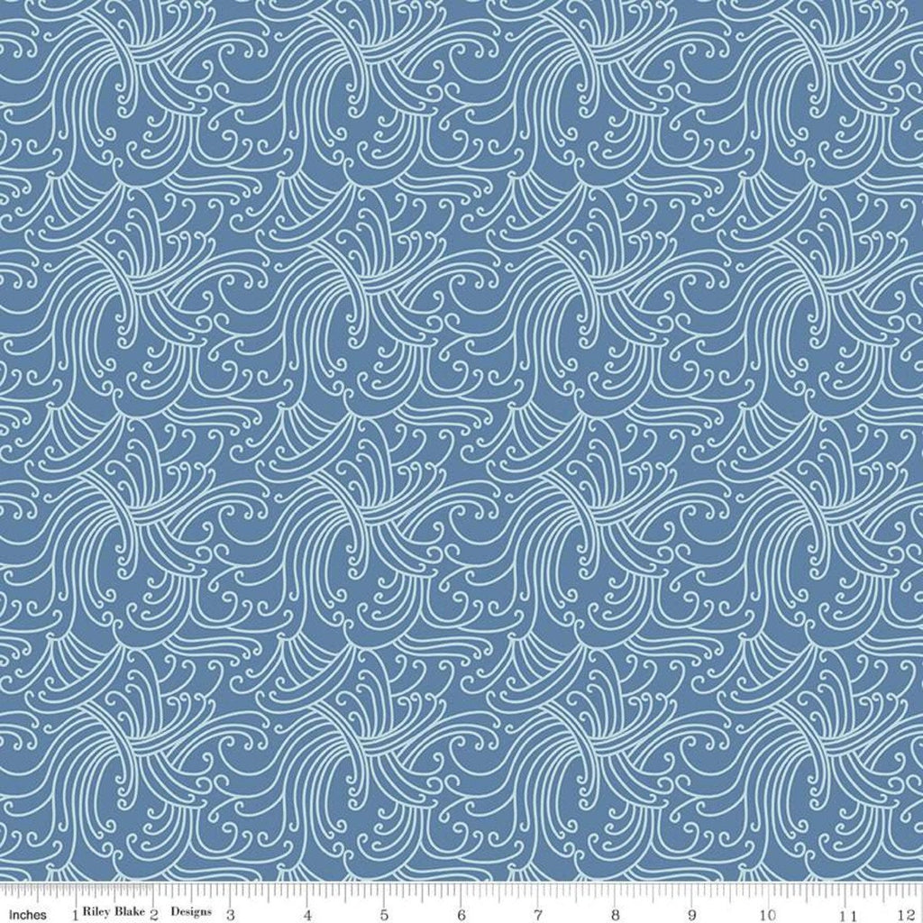 SALE Riptide Gnarly Waves C10302 Denim  - Riley Blake Designs - Swirly Lines Swirls Blue - Quilting Cotton Fabric