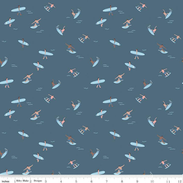 Riptide Surfs Up C10303 Cadet  - Riley Blake Designs - Ocean Sea Surfers Surboards Surboard Blue - Quilting Cotton Fabric