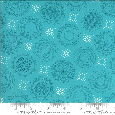 14" end of bolt - SALE Solana Varietals 48682 Pond - Moda Fabrics - Floral Flowers Aqua Blue - Quilting Cotton Fabric