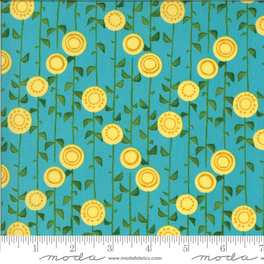 CLEARANCE Fat Quarter End of Bolt - Solana Stalks 48683 Pond - Moda Fabrics - Flowers Leaves Vines Aqua Blue - Quilting Cotton Fabric