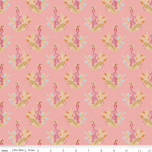 21" End of Bolt - CLEARANCE Faith, Hope & Love Floral C10321 Coral  - Riley Blake - Floral Bouquets on Orange - Quilting Cotton Fabric