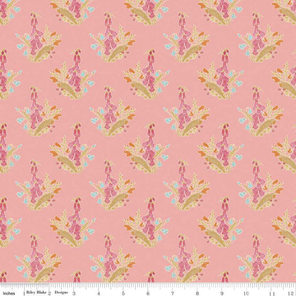 CLEARANCE Faith, Hope and Love Floral C10321 Coral  - Riley Blake - Floral Flowers Bouquets on Orange Pink - Quilting Cotton Fabric