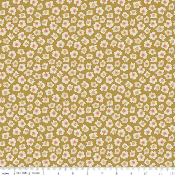 CLEARANCE Faith, Hope and Love Flowers C10323 Antique Gold - Riley Blake Designs - Floral Flowers Cream Pink Gold - Quilting Cotton Fabric