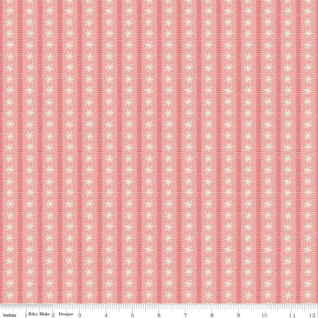 SALE Faith, Hope and Love Stripes C10325 Coral - Riley Blake Designs - Striped Lines Flowers Orange Pink Cream - Quilting Cotton Fabric