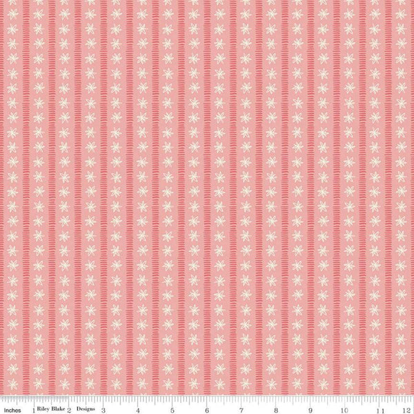 SALE Faith, Hope and Love Stripes C10325 Coral - Riley Blake Designs - Striped Lines Flowers Orange Pink Cream - Quilting Cotton Fabric