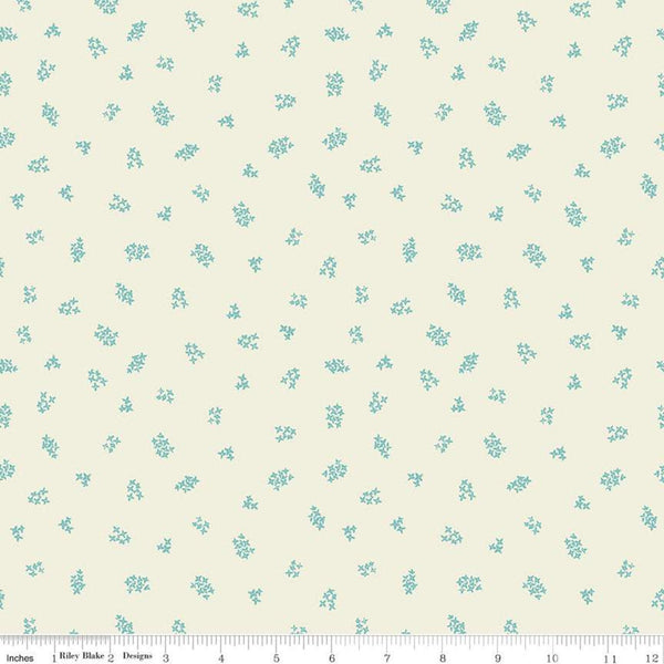 CLEARANCE Faith, Hope and Love Blossoms C10326 Peacock - Riley Blake Designs - Floral Flowers Blue on Cream - Quilting Cotton Fabric