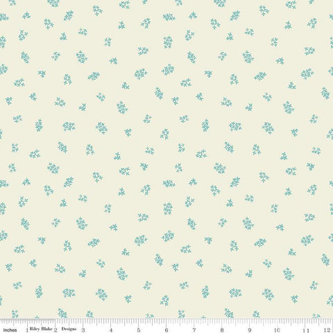 CLEARANCE Faith, Hope and Love Blossoms C10326 Peacock - Riley Blake Designs - Floral Flowers Blue on Cream - Quilting Cotton Fabric