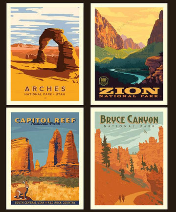 National Parks Pillow Panel Utah - Riley Blake Designs - Outdoors Recreation Zion Bryce Arches Capitol Reef - Quilting Cotton Fabric
