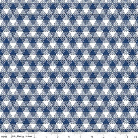 17" End of Bolt - Land of Liberty Triangle PRINTED Gingham C10563 Navy - Riley Blake - Patriotic Blue White - Quilting Cotton Fabric