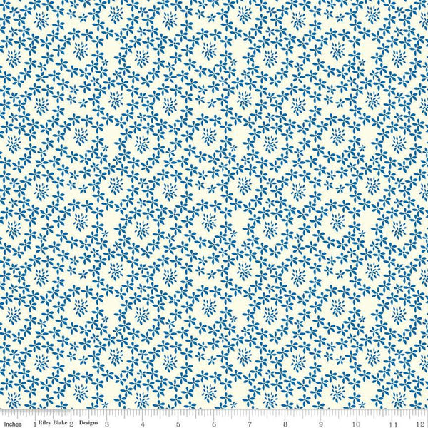 SALE Oh Happy Day! Daisies C10313 Cream - Riley Blake Designs - Floral Flowers Daisy Blue on Cream - Quilting Cotton Fabric