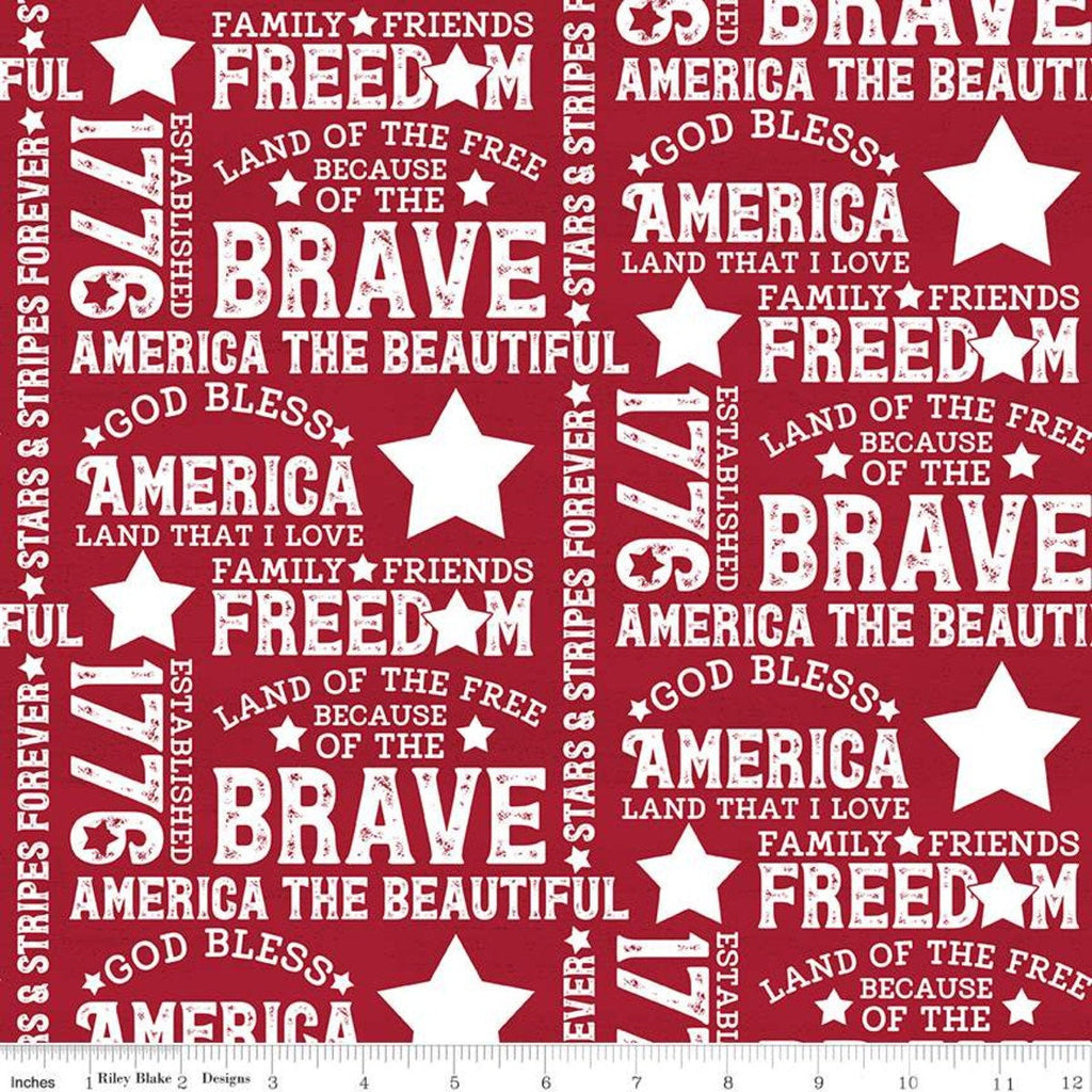 CLEARANCE Let Freedom Soar Text C10520 Red - Riley Blake Designs - Patriotic Words Phrases Off-White on Red - Quilting Cotton Fabric