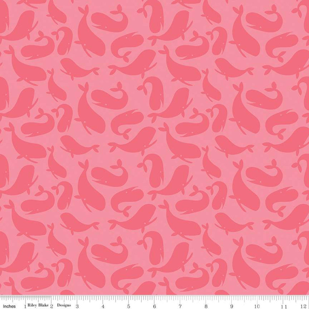 SALE Ahoy! Mermaids Whales C10341 Coral - Riley Blake Designs -  Tone-on-Tone Juvenile Orange Pink - Quilting Cotton Fabric