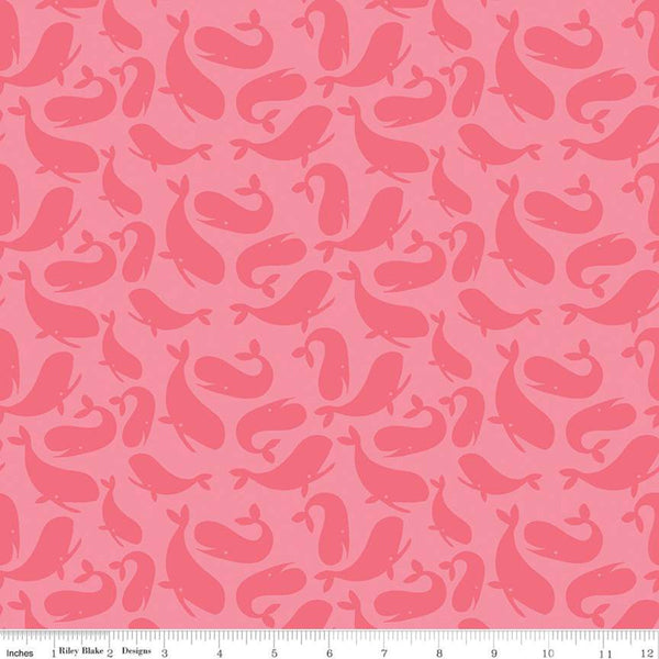 SALE Ahoy! Mermaids Whales C10341 Coral - Riley Blake Designs -  Tone-on-Tone Juvenile Orange Pink - Quilting Cotton Fabric