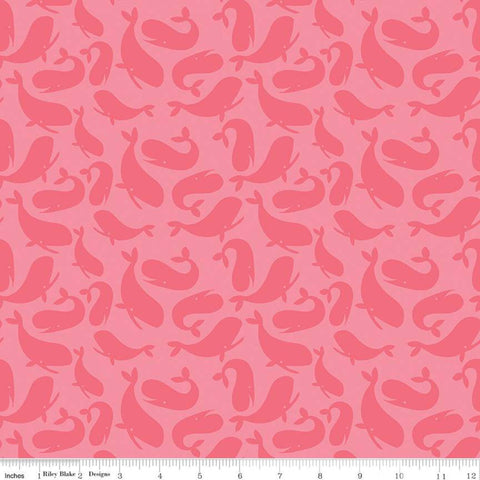 SALE Ahoy! Mermaids Whales C10341 Coral - Riley Blake Designs -  Tone-on-Tone Juvenile Orange Pink - Quilting Cotton Fabric