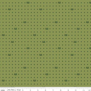 SALE Mod Meow Dots C10283 Olive - Riley Blake Designs - Cat Cats Polka Dots Dotted Dot Green - Quilting Cotton Fabric