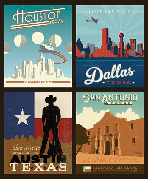 SALE Destinations Pillow Panel Texas Cities PP10403 by Riley Blake Designs - DIGITALLY PRINTED - Quilting Cotton Fabric