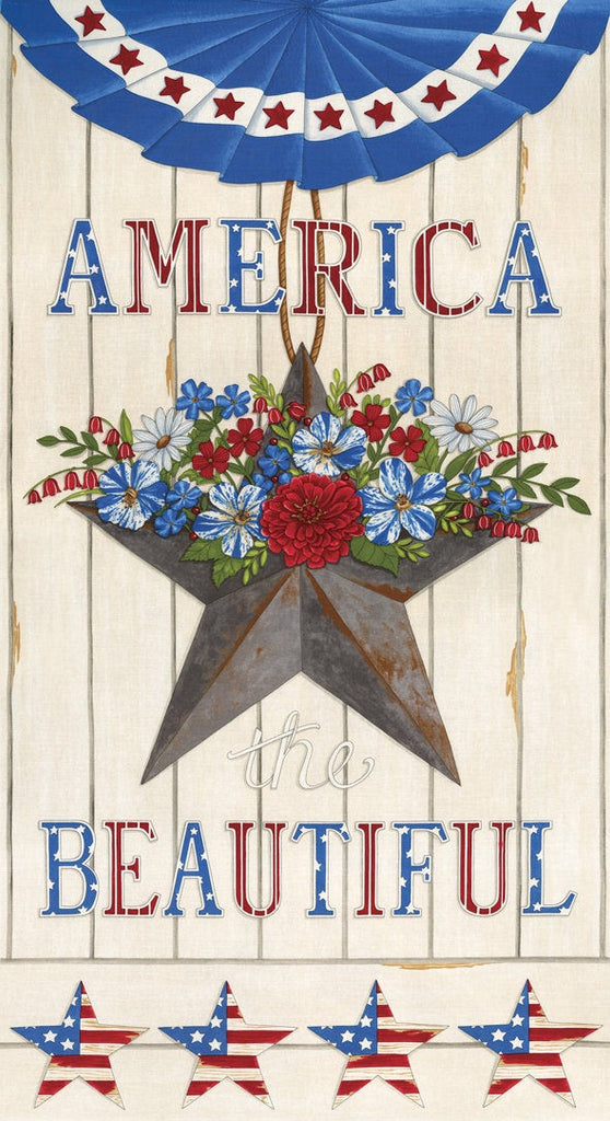 24" End of Bolt Panel - CLEARANCE America the Beautiful Panel 19980 White - Moda - Patriotic Americana Stars Flower - Quilting Cotton Fabric