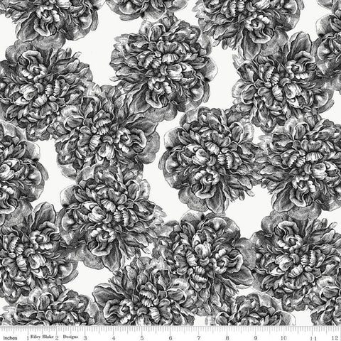 22" End of Bolt Piece - CLEARANCE Classic Caskata Main C10380 Black - Riley Blake Designs - Floral Flowers -  Quilting Cotton Fabric