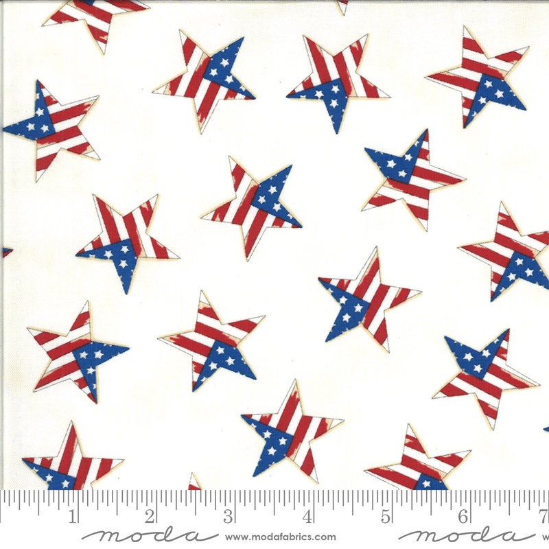 23" End of Bolt Piece - SALE America the Beautiful Tossed Flag Star 19988 White - Moda Fabrics - Patriotic - Quilting Cotton Fabric