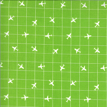 Fat Quarter End of Bolt - CLEARANCE On the Go You're on the Radar 20726 Grass - Moda Fabrics - Grid Airplanes Planes Green - Quilting Fabric