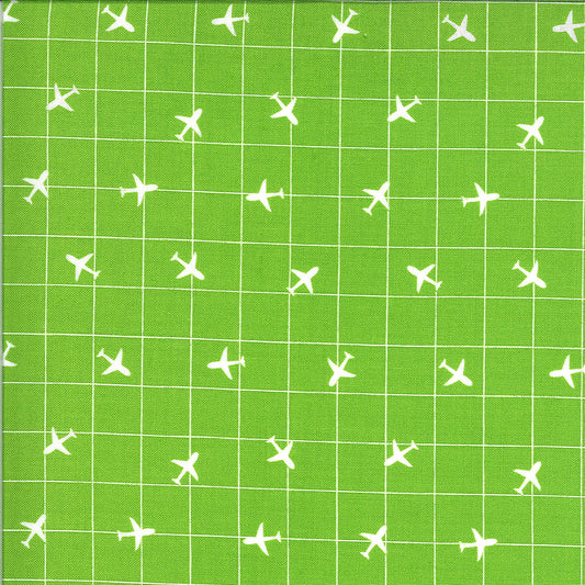 Fat Quarter End of Bolt - CLEARANCE On the Go You're on the Radar 20726 Grass - Moda Fabrics - Grid Airplanes Planes Green - Quilting Fabric