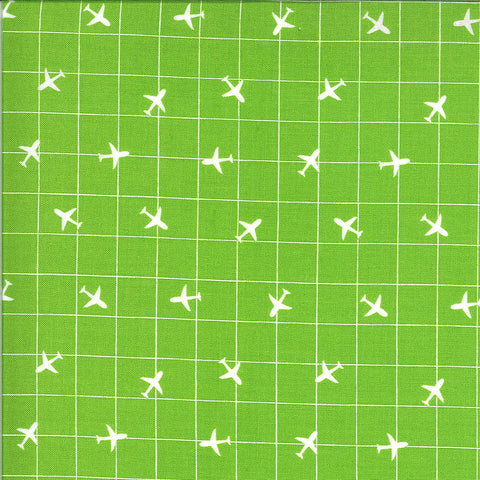 CLEARANCE On the Go You're on the Radar 20726 Grass - Moda Fabrics - Grid Geometric Airplanes Planes Juvenile Green - Quilting Cotton Fabric