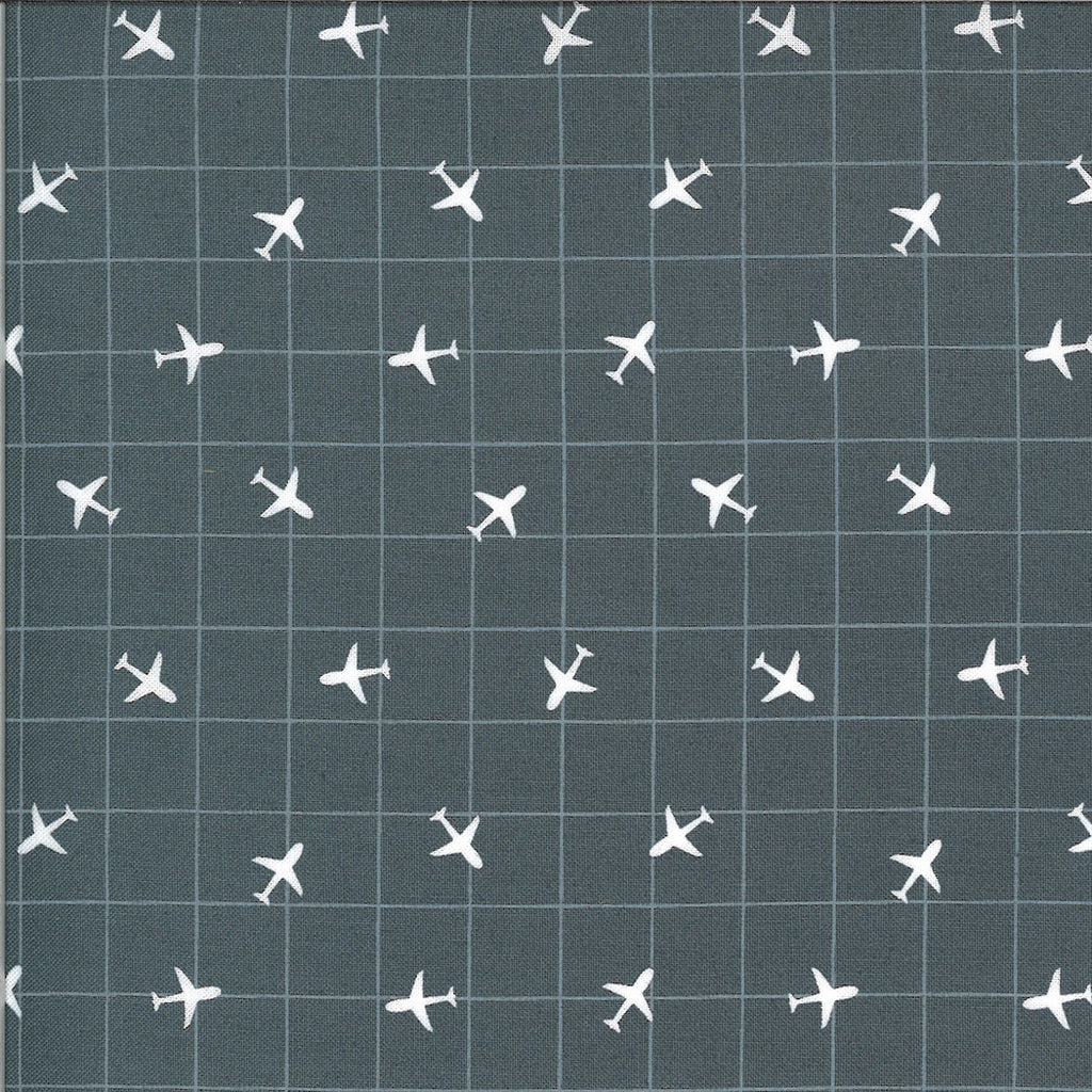 SALE On the Go You're on the Radar 20726 Asphalt - Moda Fabrics - Grid Geometric Airplanes Planes Juvenile Gray - Quilting Cotton Fabric
