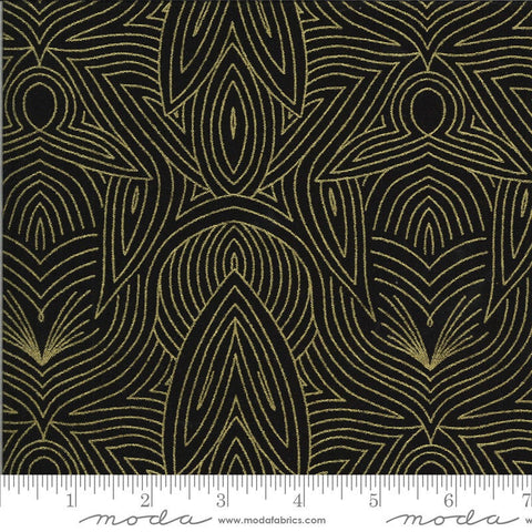 CLEARANCE Dwell in Possibility Nouveau METALLIC 48316 Night - Moda - Floral Outlined Flowers Black with Gold - Quilting Cotton Fabric