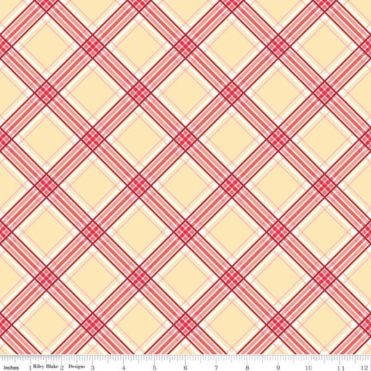 DEAL Notting Hill Plaid C10204 Yellow - Riley Blake Designs - Red White Yellow Diagonal - Quilting Cotton Fabric