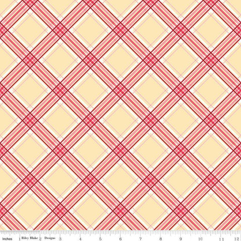 SALE Notting Hill Plaid C10204 Yellow - Riley Blake Designs - Red White Yellow Diagonal - Quilting Cotton Fabric