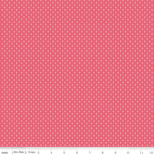 SALE Notting Hill Diamonds C10205 Raspberry - Riley Blake Designs - Geometric Dots Small Diamond Shapes Pink - Quilting Cotton Fabric