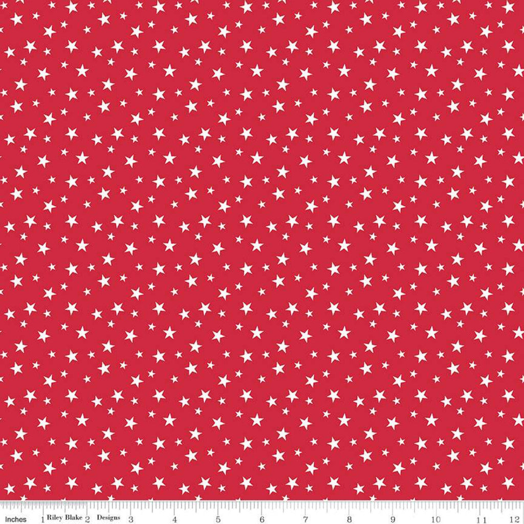 30" End of Bolt - Land of Liberty Stars C10562 Red - Riley Blake Designs - Patriotic Americana Star White on Red - Quilting Cotton Fabric