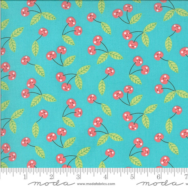 CLEARANCE Hello Sunshine Cherries 35353 Aqua - Moda Fabrics - Children's Juvenile Turquoise Blue - Quilting Cotton Fabric