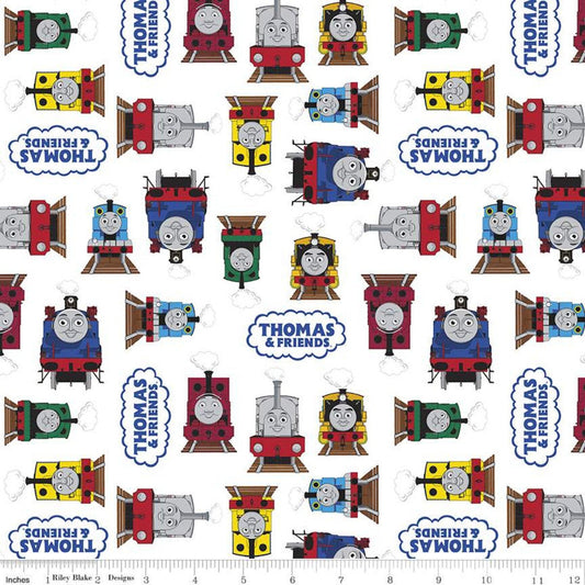 DEAL All Aboard with Thomas & Friends Friends C11001 White - Riley Blake Designs - Trains Engines - Quilting Cotton - Licensed Product