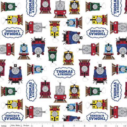 SALE All Aboard with Thomas and Friends Friends C11001 White - Riley Blake Designs - Trains Engines - Quilting Cotton - Licensed Product